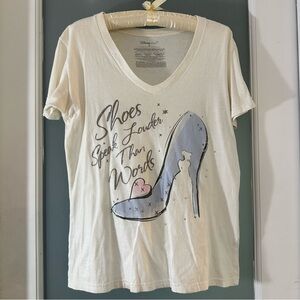 Disney v neck white Tee w Cinderella’s glass slipper